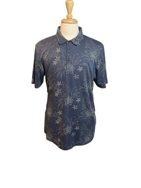 Travis Mathew Calmer Waters Polo Shirt Short Sleeve Button Men's XL Blue Floral
